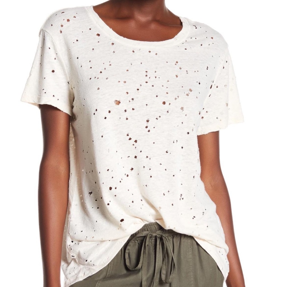 Michael Stars Distressed White Crewneck Tee